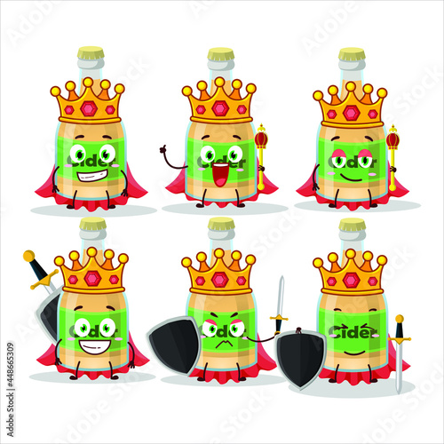 A Charismatic King cider bottle cartoon character wearing a gold crown. Vector illustration