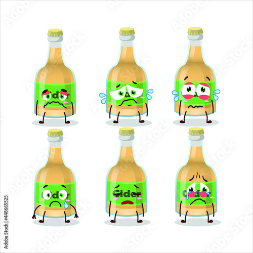 Cider bottle cartoon character with sad expression. Vector illustration