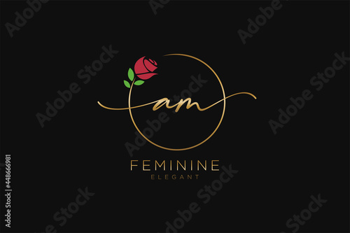 initial AM Feminine logo beauty monogram and elegant logo design, handwriting logo of initial signature, wedding, fashion, floral and botanical with creative template.