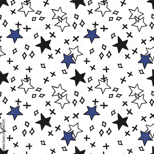 Vector seamless pattern with stars. Hand drawn illustration. The print is used for Wallpaper design, fabric, textile, packaging.