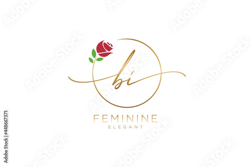 initial BI Feminine logo beauty monogram and elegant logo design, handwriting logo of initial signature, wedding, fashion, floral and botanical with creative template.