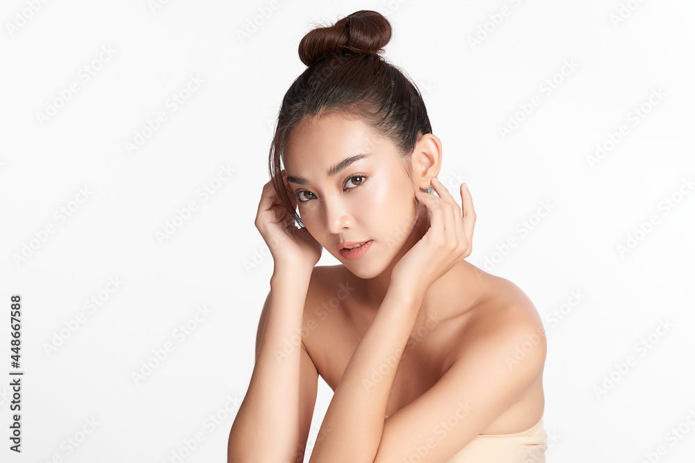 Beautiful young asian woman with clean fresh skin on white background, Face care, Facial treatment, Cosmetology, beauty and spa, Asian women portrait. Beautiful young asian woman with clean fresh skin on white background, Face care, Facial treatment, Cosmetology, beauty and spa, Asian women portrait.