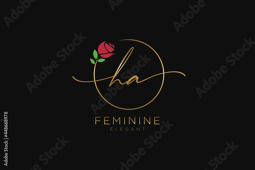 initial HA Feminine logo beauty monogram and elegant logo design, handwriting logo of initial signature, wedding, fashion, floral and botanical with creative template.