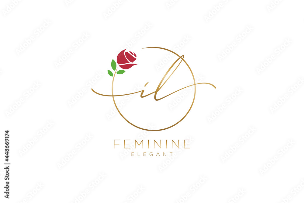 initial IL Feminine logo beauty monogram and elegant logo design, handwriting logo of initial signature, wedding, fashion, floral and botanical with creative template. - obrazy, fototapety, plakaty 