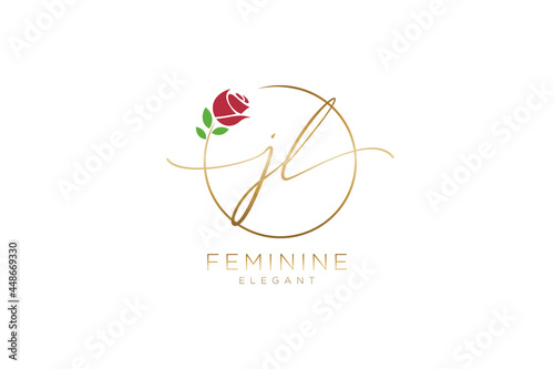 initial JL Feminine logo beauty monogram and elegant logo design, handwriting logo of initial signature, wedding, fashion, floral and botanical with creative template. photo