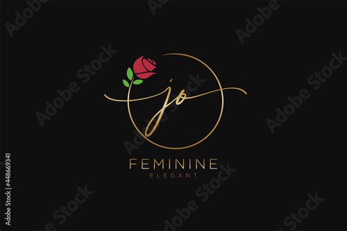 initial JO Feminine logo beauty monogram and elegant logo design, handwriting logo of initial signature, wedding, fashion, floral and botanical with creative template. photo