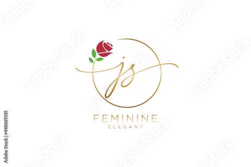 initial JS Feminine logo beauty monogram and elegant logo design, handwriting logo of initial signature, wedding, fashion, floral and botanical with creative template.