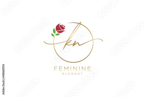 initial KN Feminine logo beauty monogram and elegant logo design, handwriting logo of initial signature, wedding, fashion, floral and botanical with creative template.