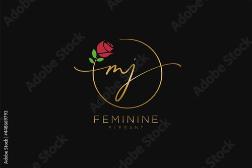 initial MJ Feminine logo beauty monogram and elegant logo design, handwriting logo of initial signature, wedding, fashion, floral and botanical with creative template.