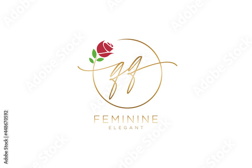 initial QQ Feminine logo beauty monogram and elegant logo design, handwriting logo of initial signature, wedding, fashion, floral and botanical with creative template.