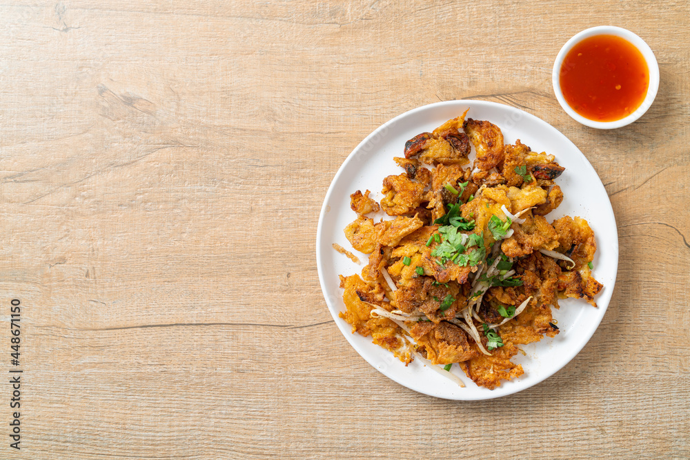 Crispy fried mussel pancake with egg Crispy fried mussel pancake with egg