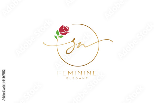 initial SN Feminine logo beauty monogram and elegant logo design, handwriting logo of initial signature, wedding, fashion, floral and botanical with creative template.