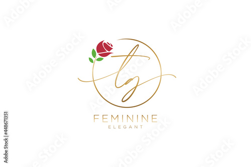 initial TG Feminine logo beauty monogram and elegant logo design, handwriting logo of initial signature, wedding, fashion, floral and botanical with creative template. photo