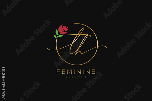 initial TH Feminine logo beauty monogram and elegant logo design, handwriting logo of initial signature, wedding, fashion, floral and botanical with creative template.