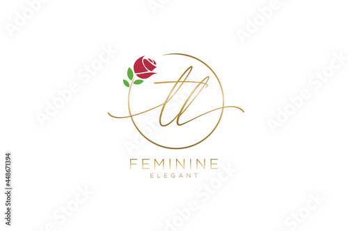 initial TL Feminine logo beauty monogram and elegant logo design, handwriting logo of initial signature, wedding, fashion, floral and botanical with creative template. photo