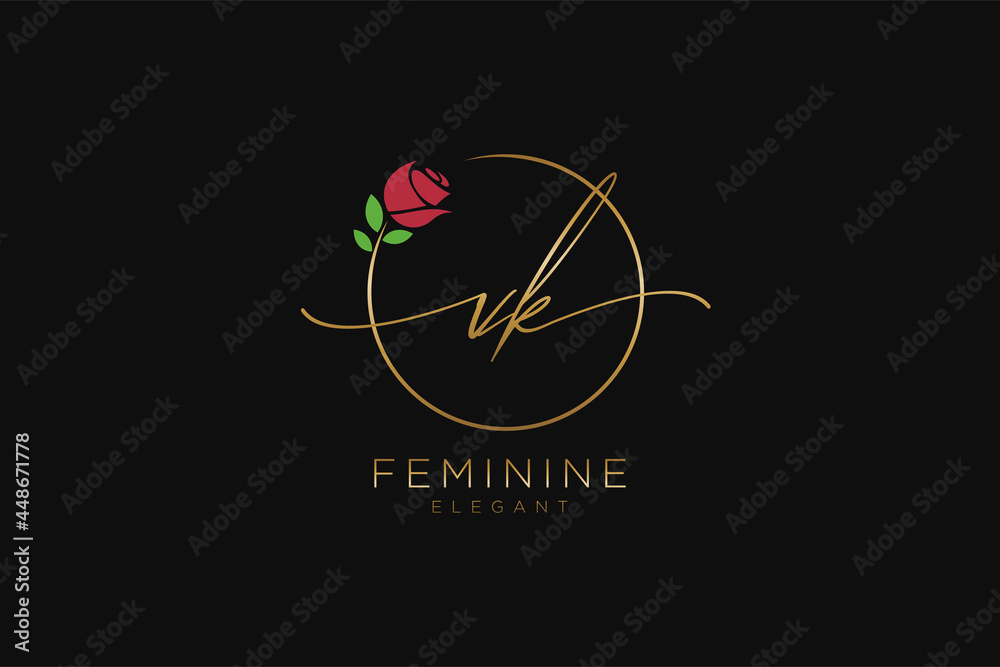 initial VK Feminine logo beauty monogram and elegant logo design ...