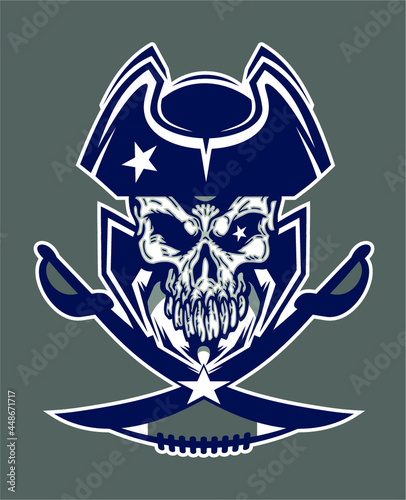 patriot football skull mascot with crossed swords for school, college or league photo