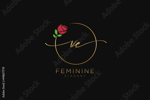 initial VC Feminine logo beauty monogram and elegant logo design, handwriting logo of initial signature, wedding, fashion, floral and botanical with creative template.