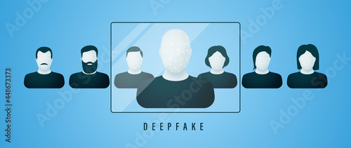 Deepfake concept. Face change using artificial neural networks. Vector illustration. photo