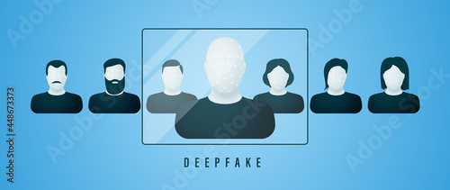 Deepfake concept. Face change using artificial neural networks. Vector illustration.