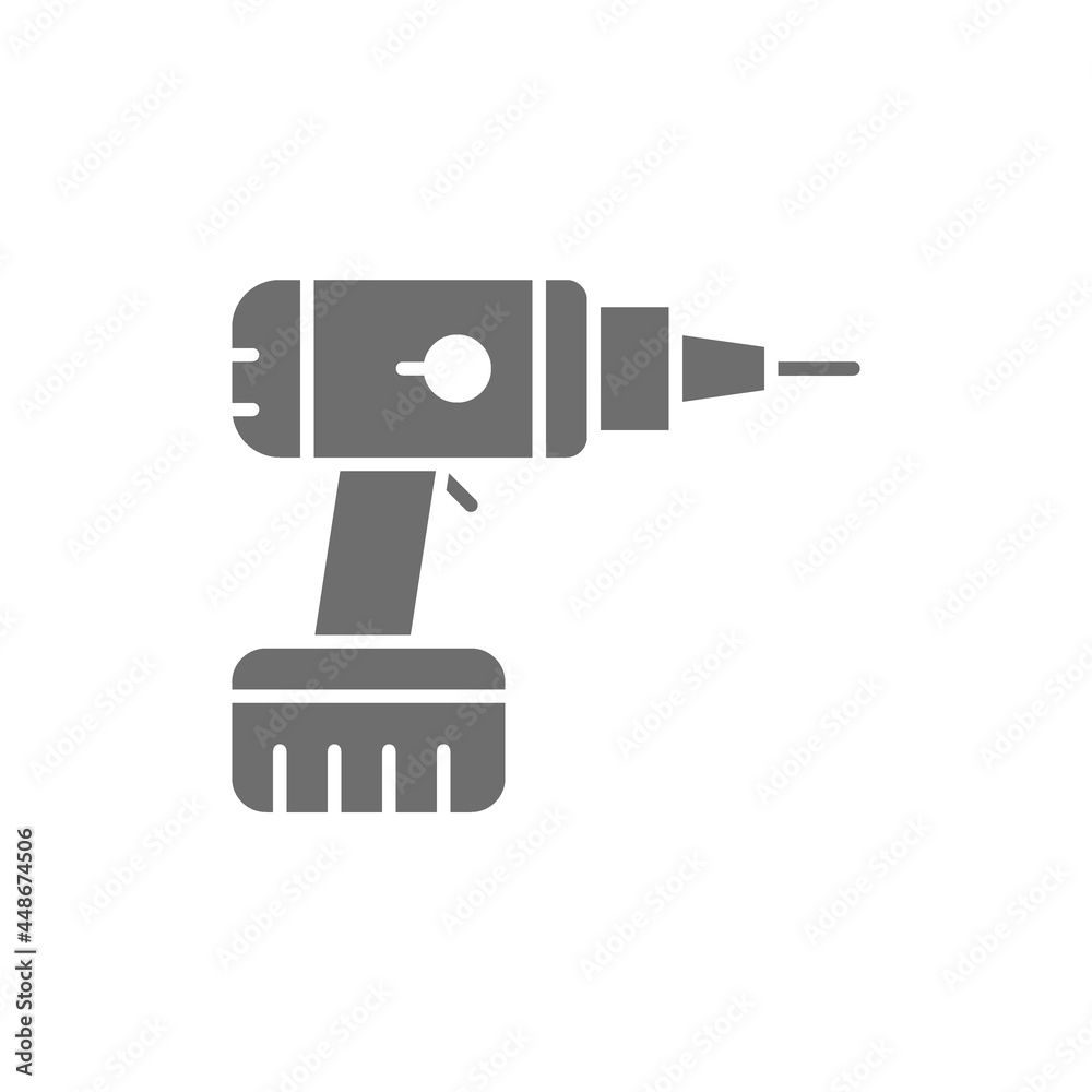 Drill, drilling machine, building tools grey icon.