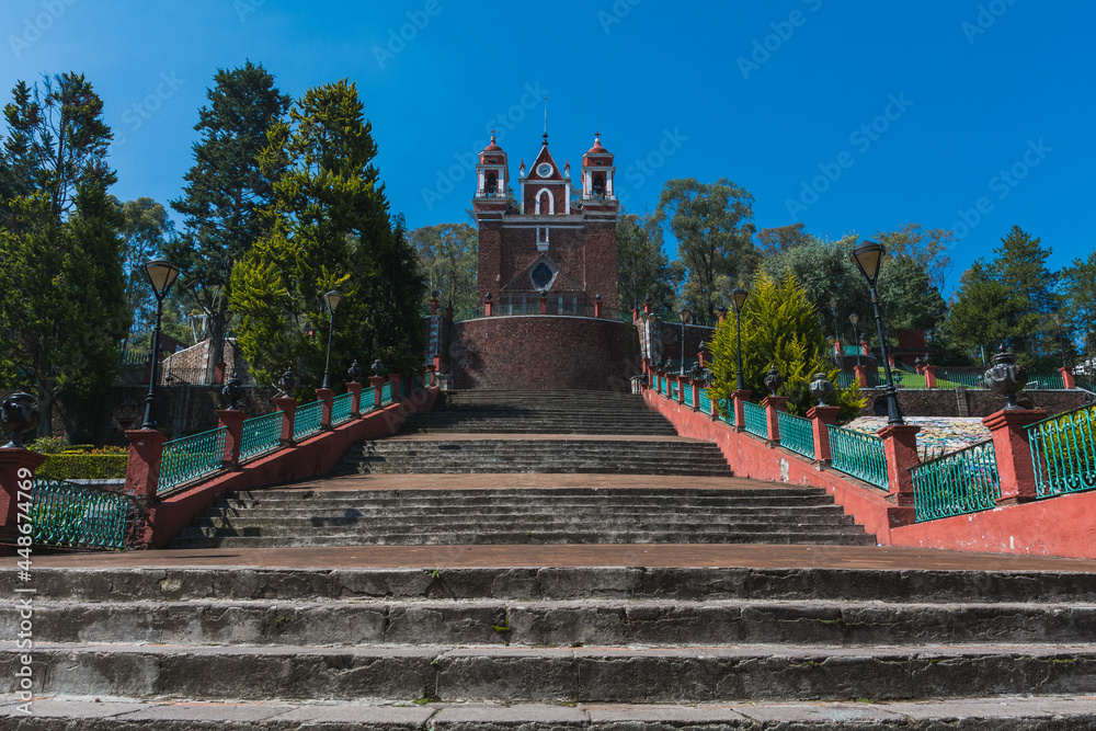 Church of the Cerro de los Magueyes in Metepec, State of Mexico, also known as the Iglesia del Calvario, prostrate on the hill gives a pleasant view.