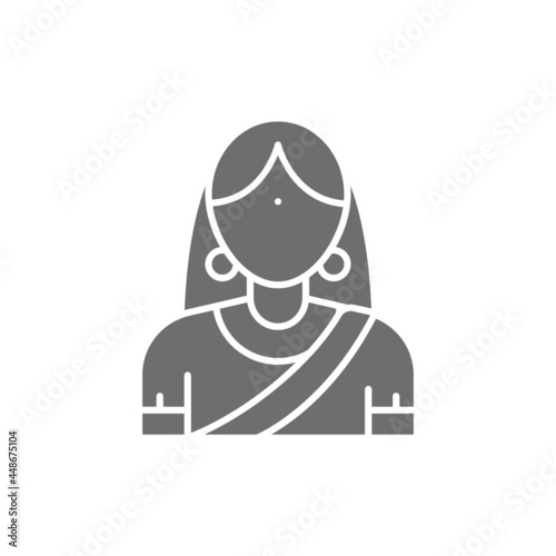 Indian woman in traditional national dress, bride grey icon.