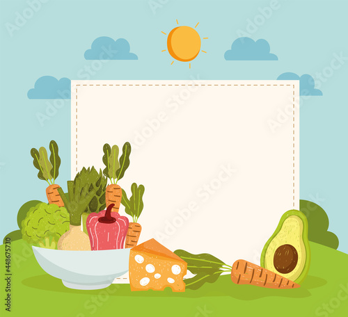 vegetables in bowl with banner