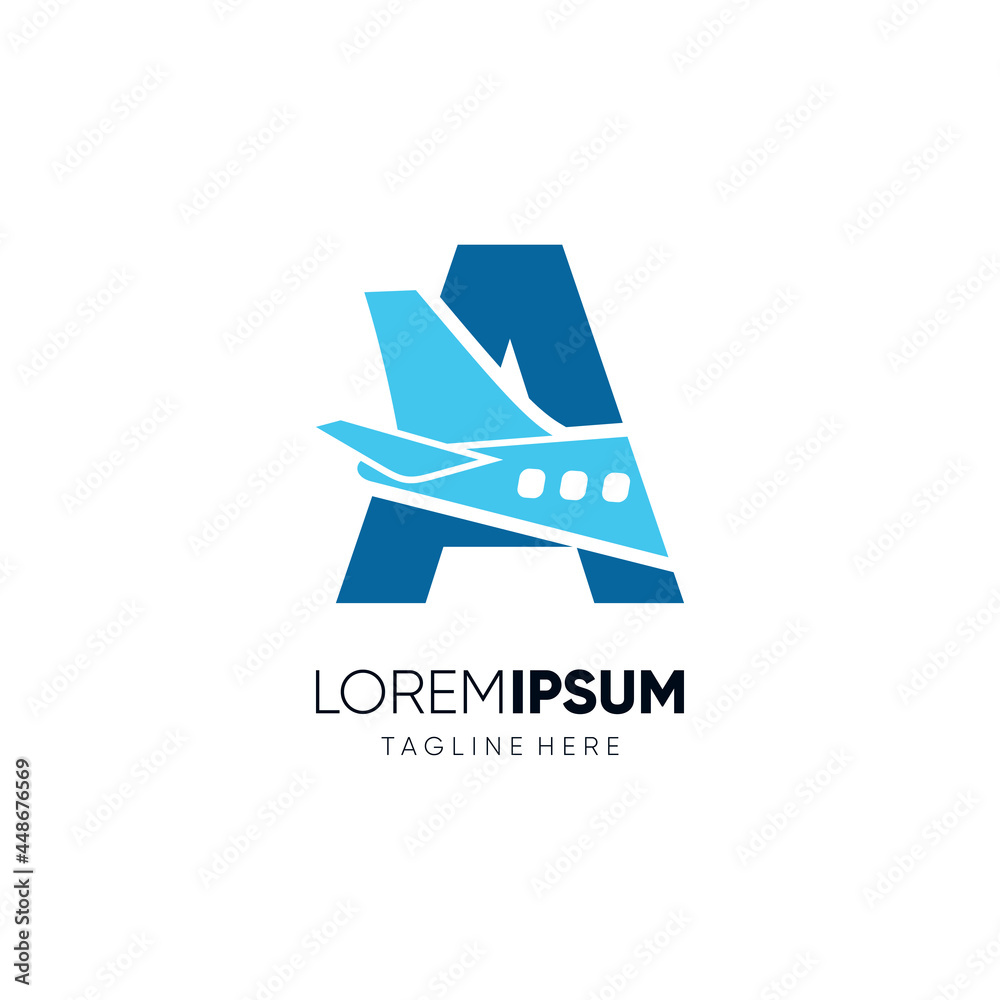 Letter A Initial Airplane Tail Logo Design Vector Graphic Icon Emblem Illustration