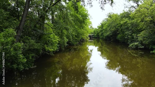 Reverse Aerial track over the Red Cedar River. photo