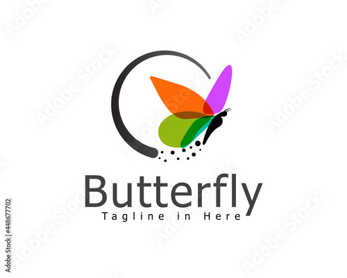 circle modern art flying butterfly logo design template illustration inspiration