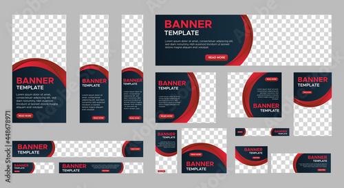 Set of creative web banners of standard size with a place for photos. Vertical, horizontal and square template. Vector illustration EPS 10
