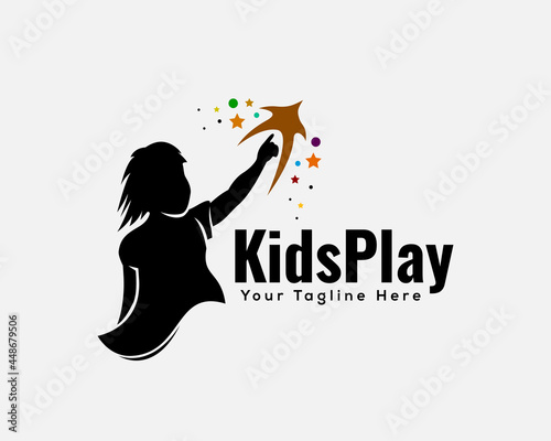 kids reach dream star silhouette logo template illustration inspiration
