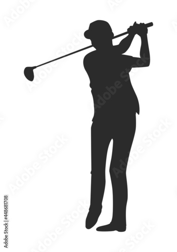 ゴルフのイラスト。男性がスイングしてるシルエット。