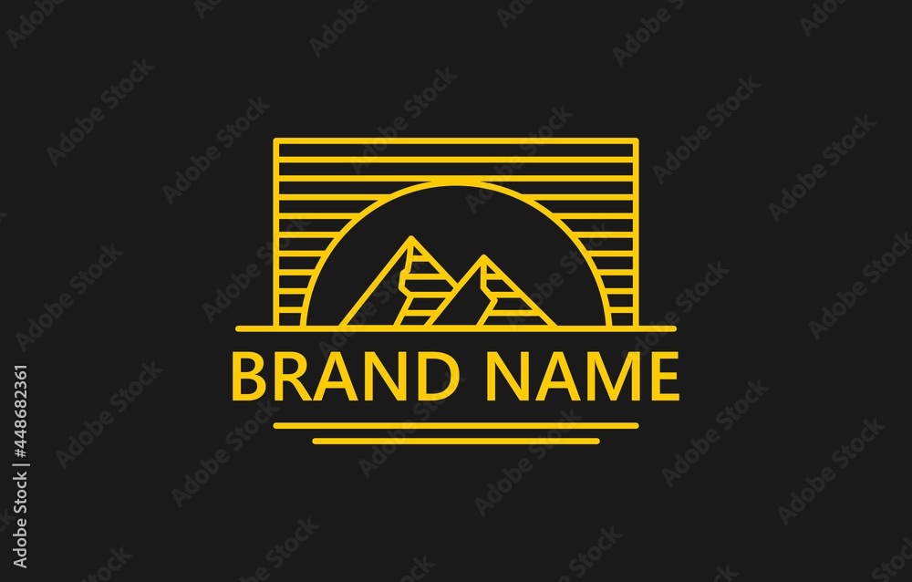 Naklejka premium Big Sun and Mountain Line Art Vintage Logo Design Logo Template