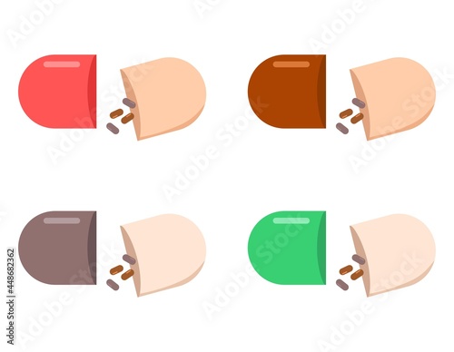 Vector illustration set of brown pill medicine opened, suitable for advertising medicinal products