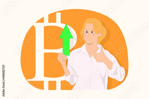 Young business woman hold in hand up arrow concept