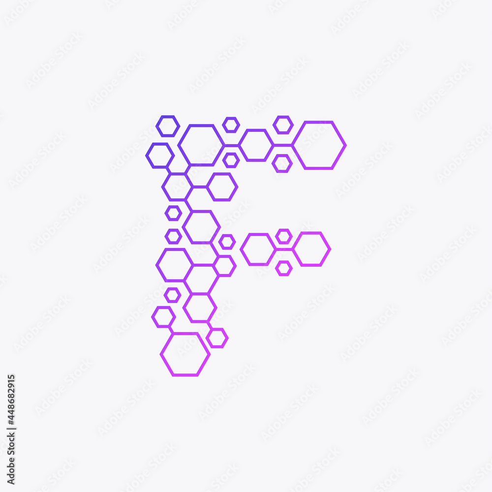 The unique and abstract letter F, which is made from an arrangement of connected hexagons. Looks very technological and futuristic. It is suitable for use as a technology company logo. The unique and abstract letter F, which is made from an arrangement of connected hexagons. Looks very technological and futuristic. It is suitable for use as a technology company logo.