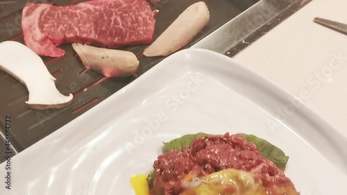 raw meat on a plate, Korean style