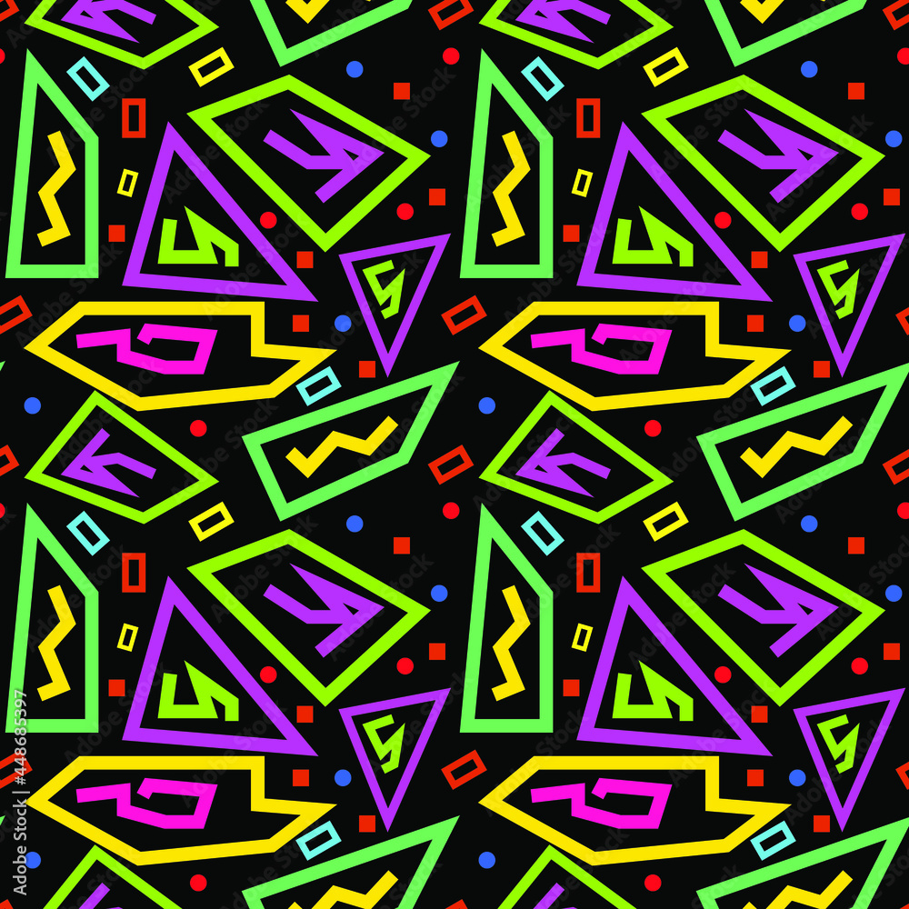 Multicolor seamless pattern with abstract shapes. geometric art print, memphis style design, vector illustration Multicolor seamless pattern with abstract shapes. geometric art print, memphis style design, vector illustration