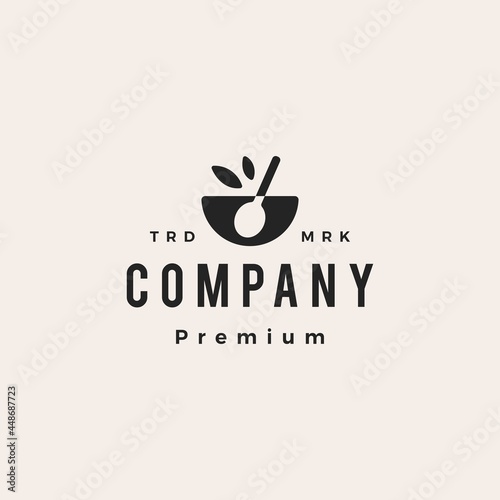 bowl spoon leaf hipster vintage logo vector icon illustration