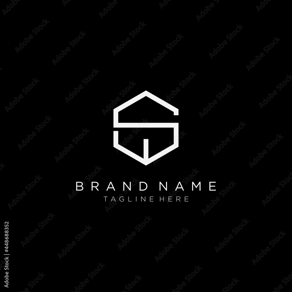 Initial letter SW hexagon logo design template. Black background. Stock ...