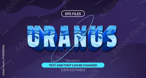 3d uranus with ring solar system astrology editable text effect. eps vector file. planet space cosmic