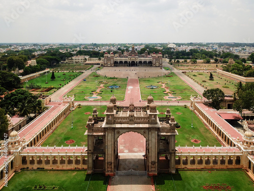 Aerial view of Mysore palace in Karnataka state of India photo