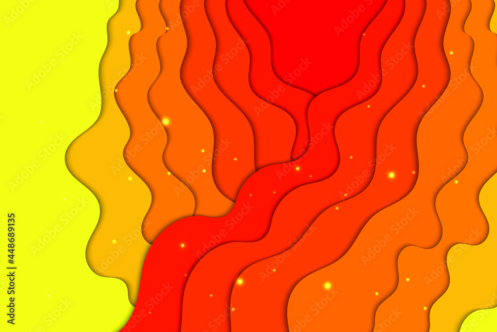 Orange paper cut background. Vector hot illustration with waves.