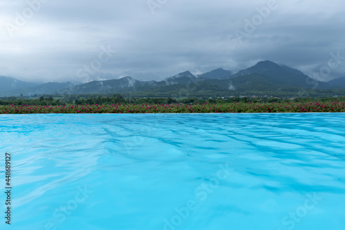 swimming pool looking at mountain view