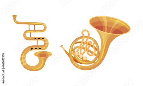 Wind Musical Instrument with Mouthpiece for Blowing Vector Set