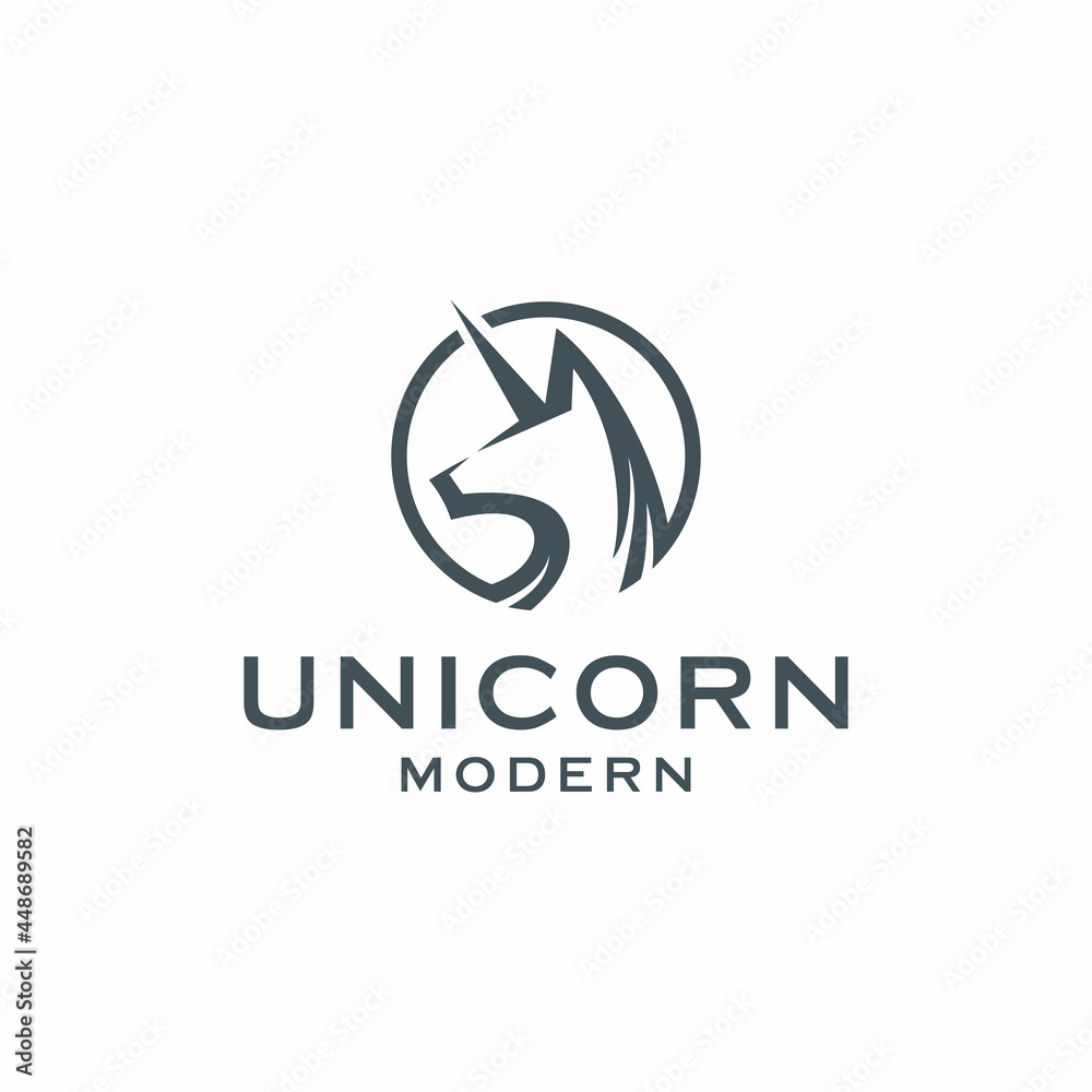 Unicorn horse circle logo design