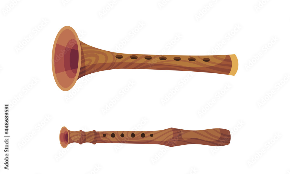 Wind Musical Instrument with Mouthpiece for Blowing Vector Set Wind Musical Instrument with Mouthpiece for Blowing Vector Set
