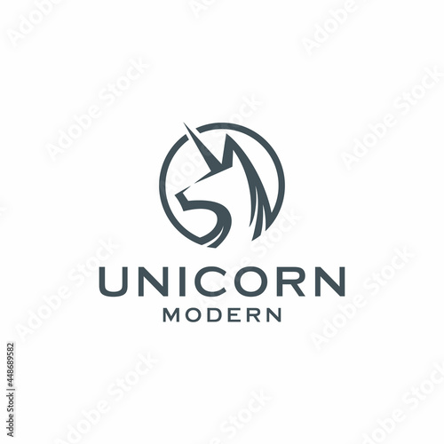 Unicorn horse circle logo design